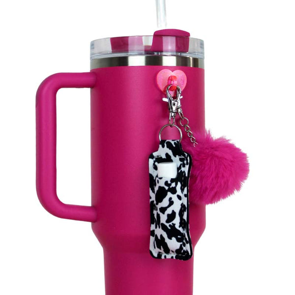 CharCharms Cow Print Holder with Pink Puff Water Bottle Charm