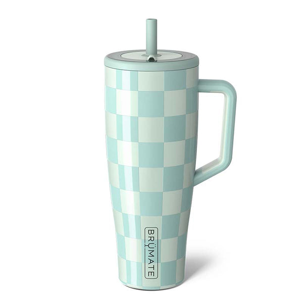 Brumate 40oz Era Handled Tumbler in Seafoam Checker Palmetto Moon