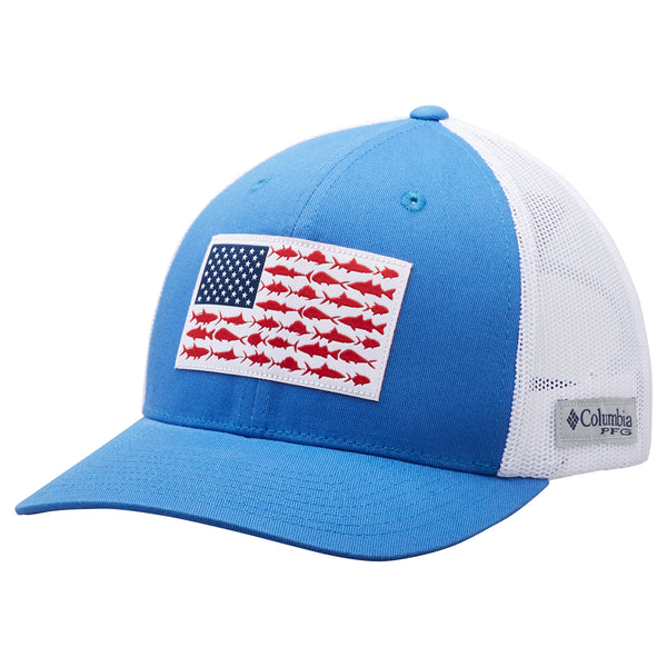 Neon Blue and White USA Fish Flag Mesh Cap | Wholesale Accessory Market