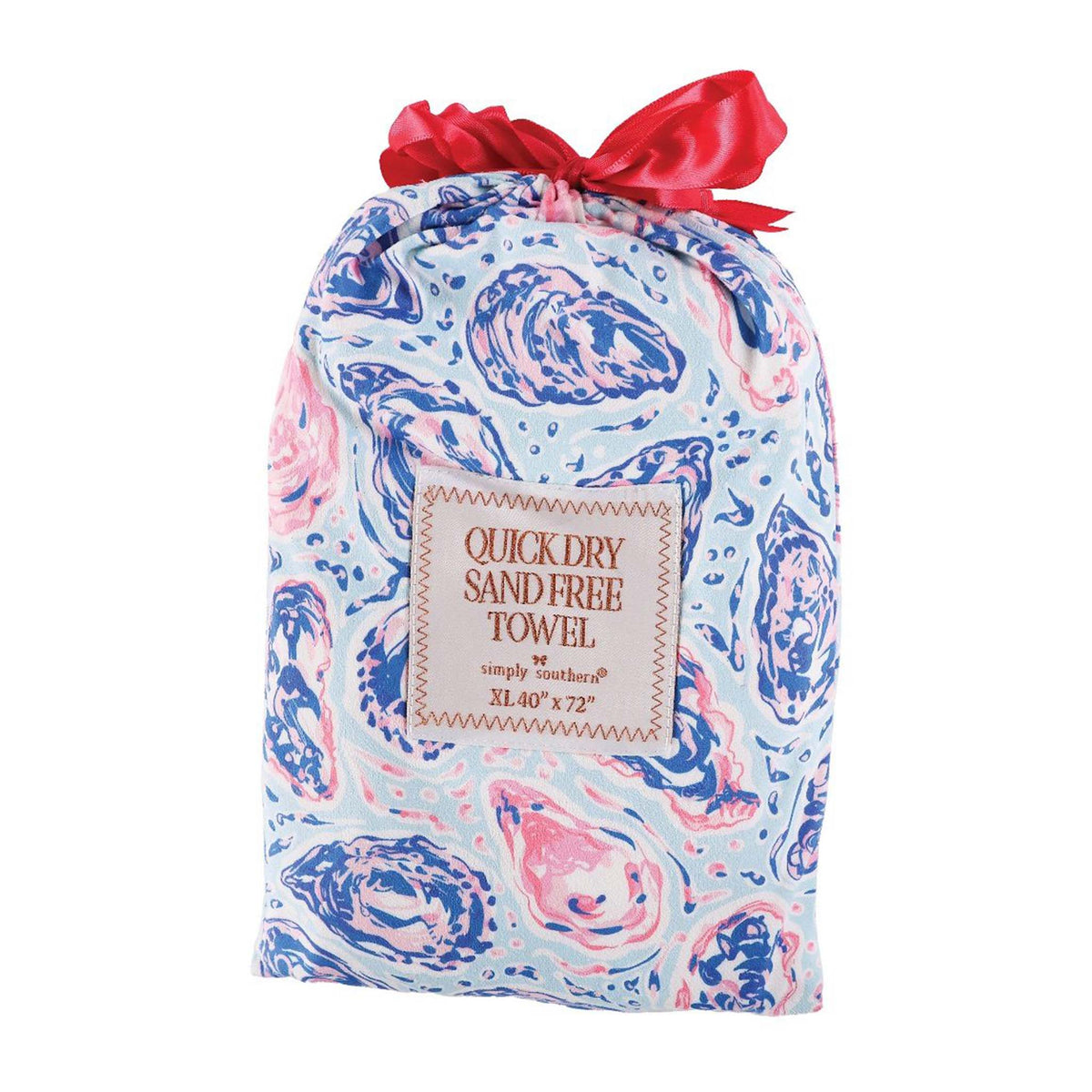 Simply Southern Quick Dry Towel in Oyster Print features a colorful pattern of watercolor style oyster shells in shades of blue, pink, and white.  Measuring 40&quot;x 72&quot; this towel offers quick dry convenience while keeping you in style!