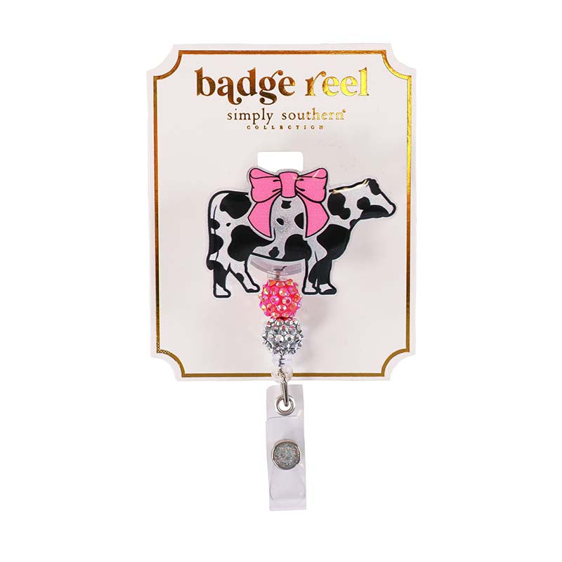 Badge Reel in black cow