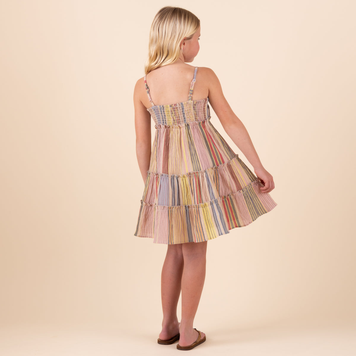 Youth Sleeveless Tie Tiered Dress