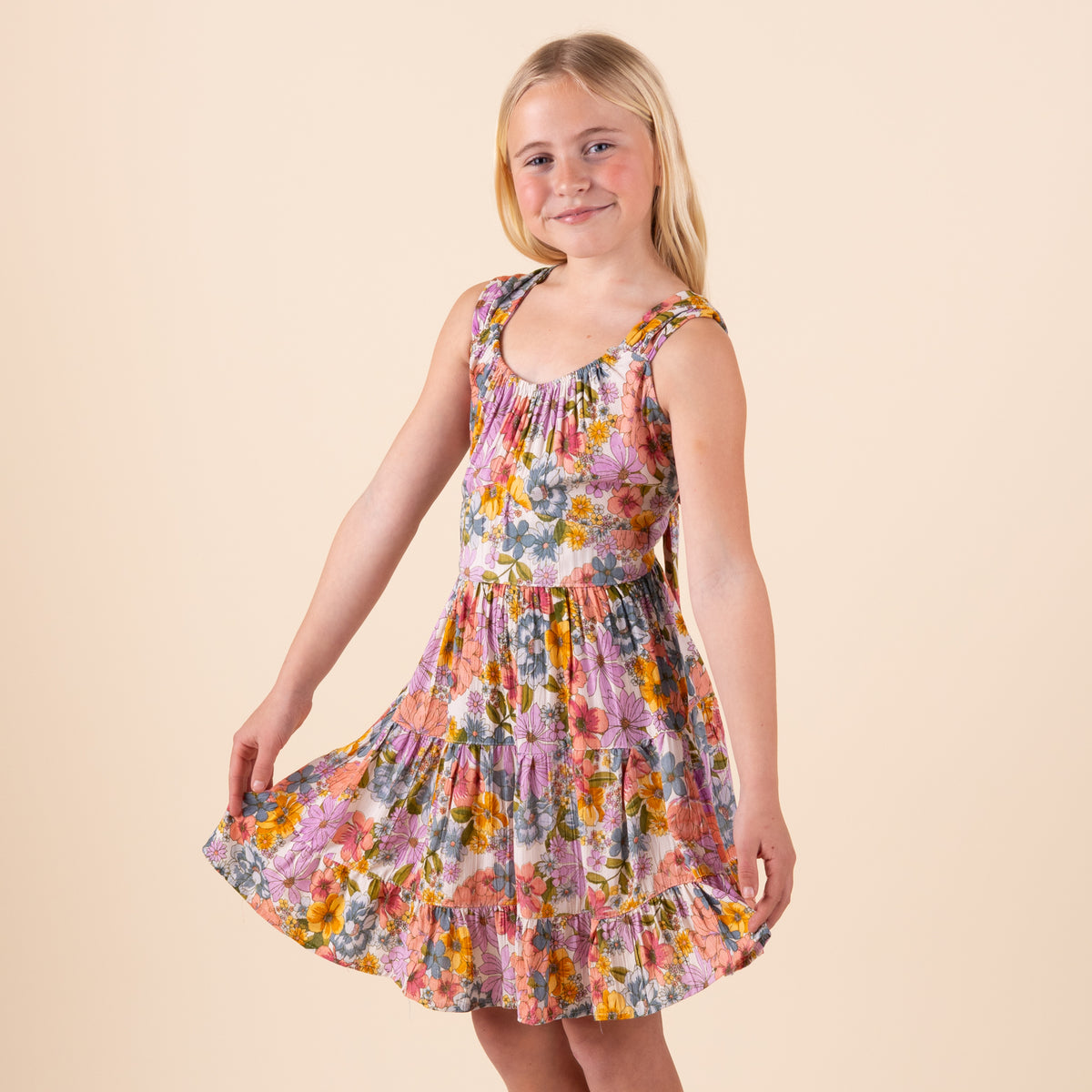 Youth Sleeveless Floral Tie Back Dress