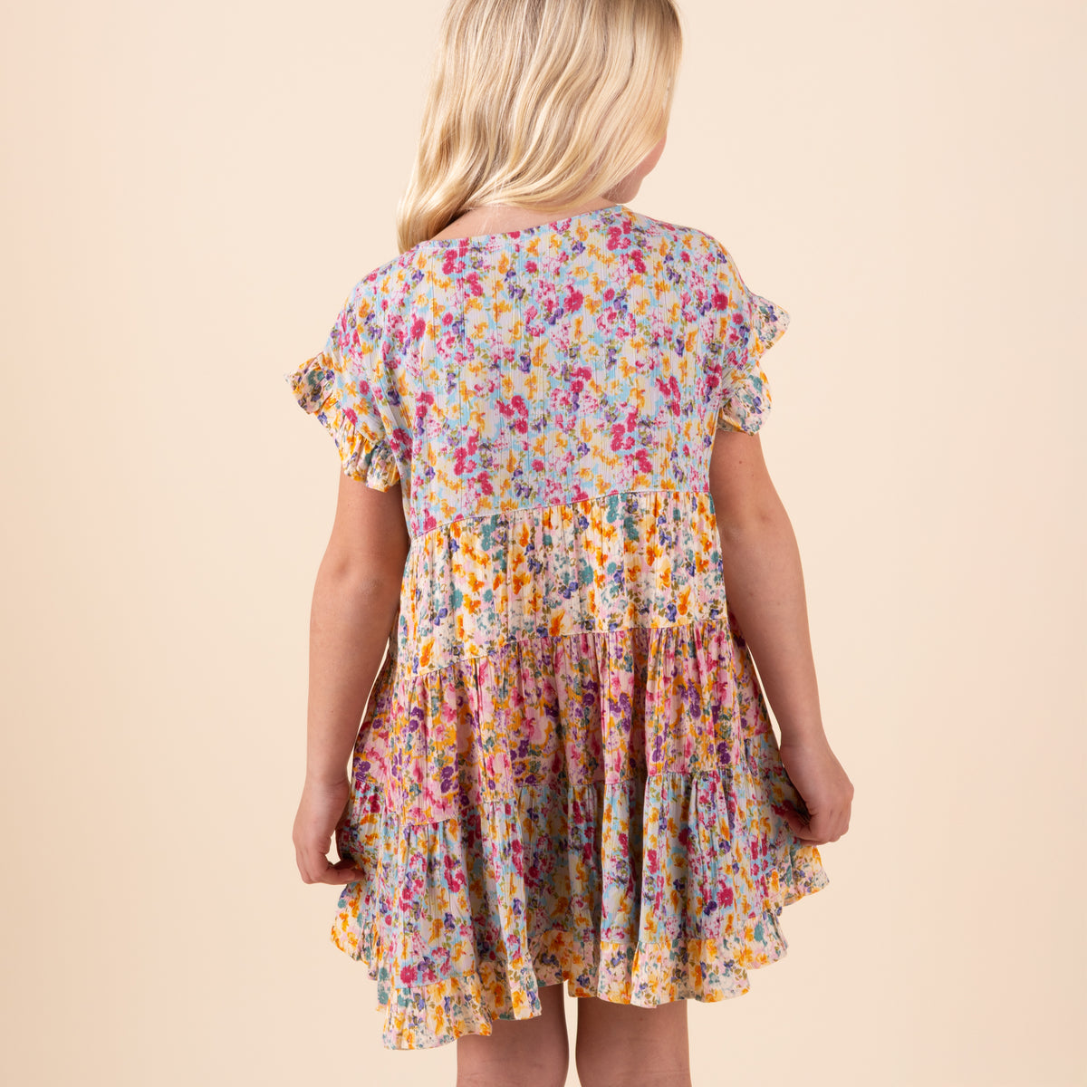 Youth Short Sleeve Ruffle Tiered Dress