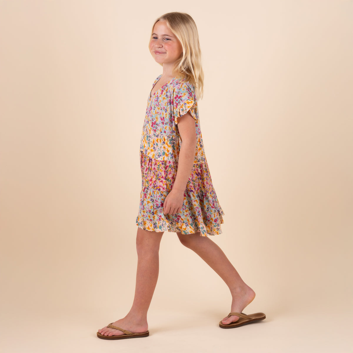 Youth Short Sleeve Ruffle Tiered Dress