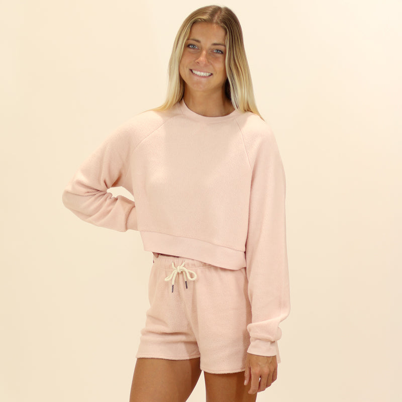 Brush Fleece Long Sleeve Crop Top in Blush