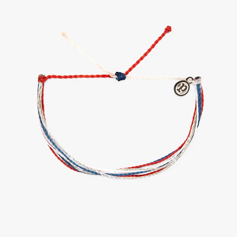 Pura Vida Red, Blue, White, and Silver Charity Coast Troops Bracelet