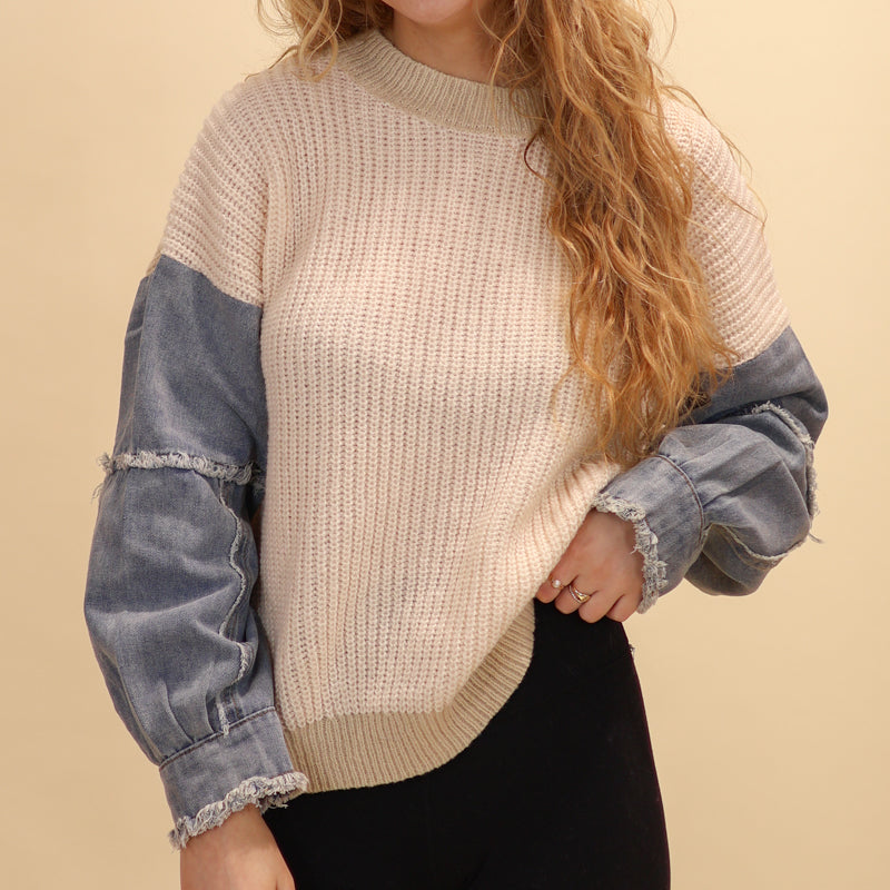 Denim Sleeve Sweater