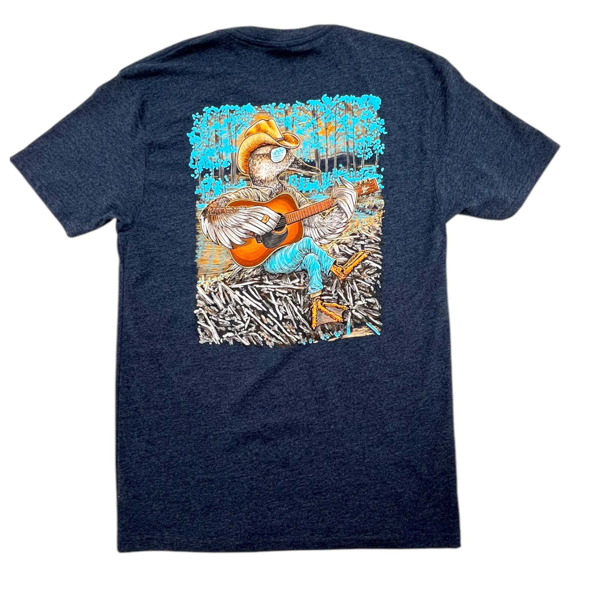 Graphic T-Shirt featuring a duck playing a guitar – A soft cotton short-sleeve tee with a fun design of a duck strumming a guitar. Classic crew neckline and relaxed fit, perfect for a quirky and casual look.