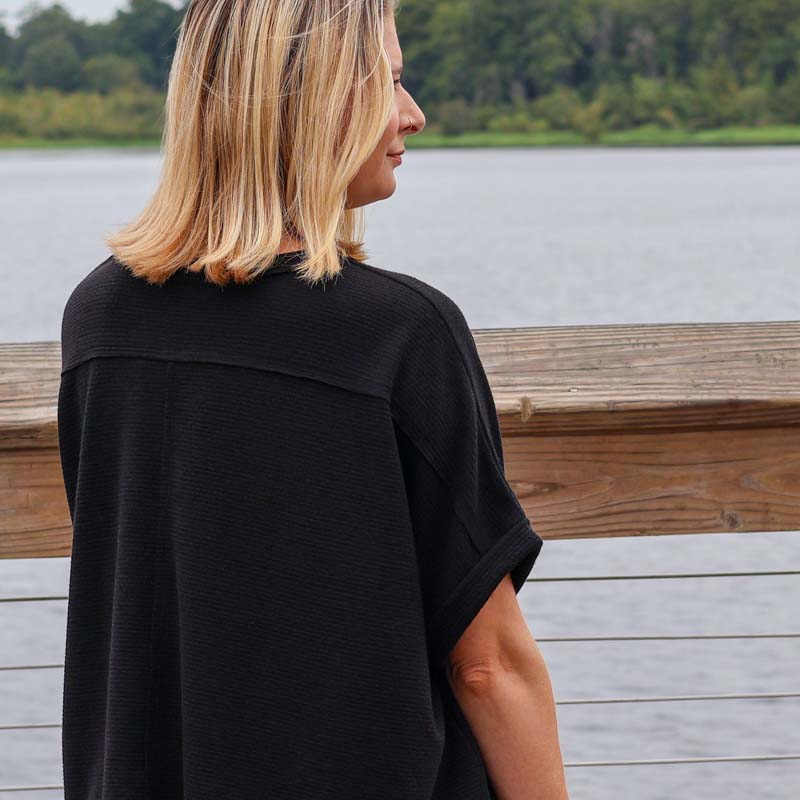 Dolman Sleeve Textured Top in Black