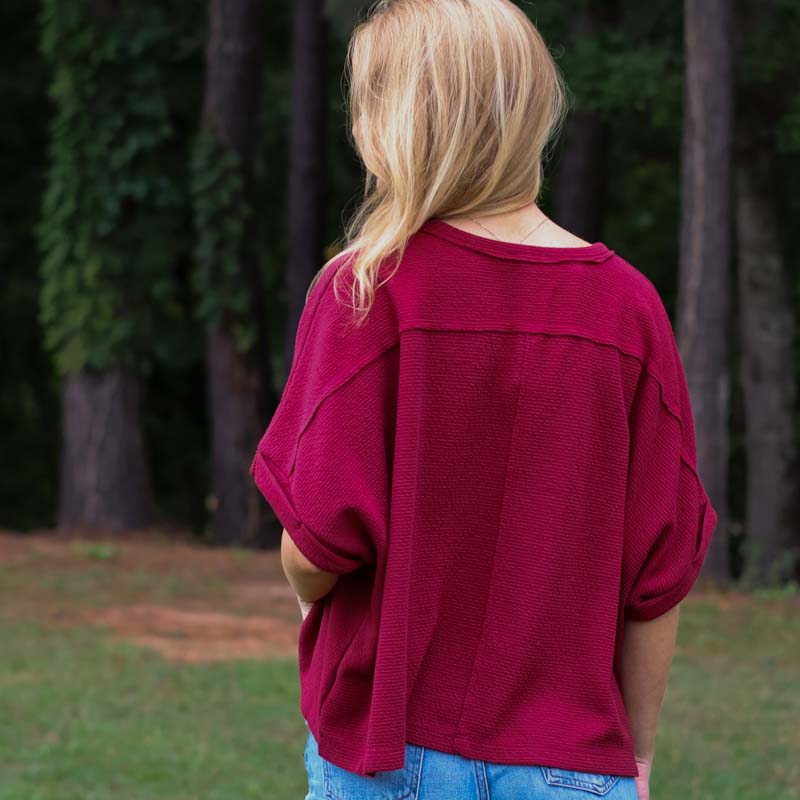 Dolman Sleeve Textured Top in Burgundy 