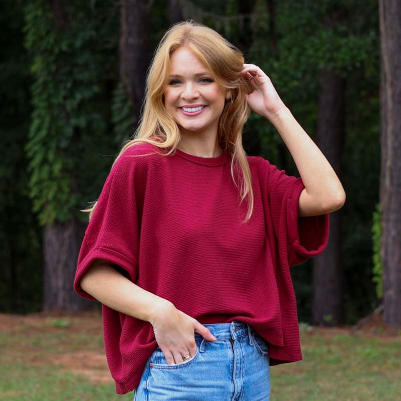 Dolman Sleeve Textured Top in Burgundy 