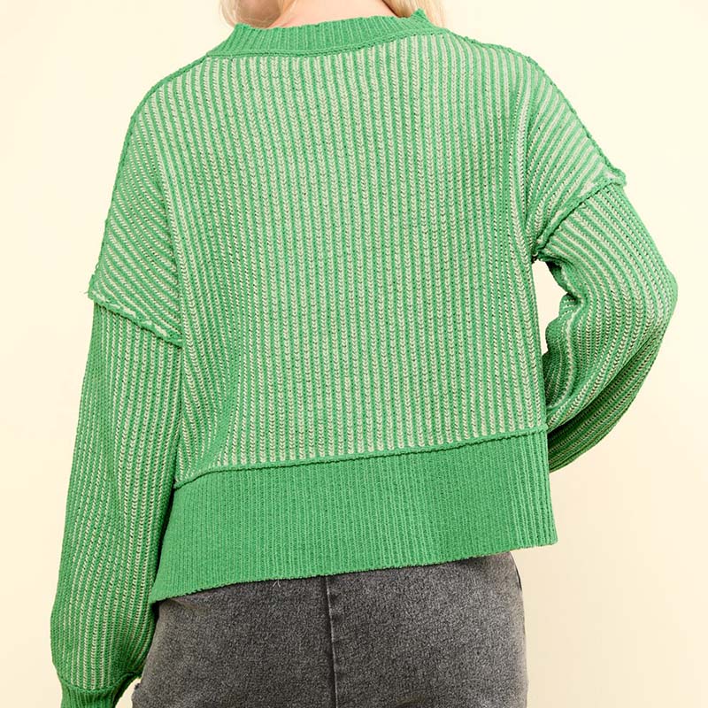 Two Toned Ribbed Hi-Lo Sweater