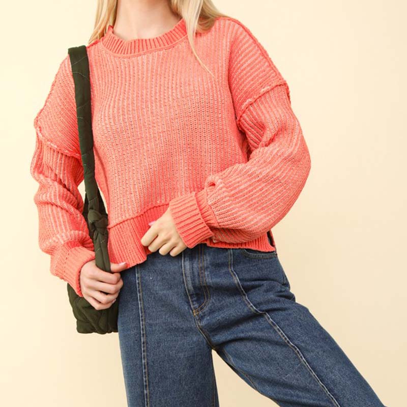 Two Toned Ribbed Hi-Lo Sweater