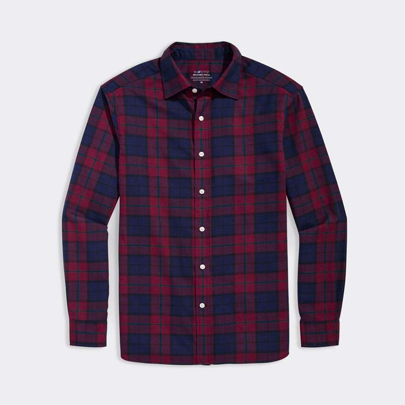 On-The-Go Brushed Twill Plaid Shirt in crimson