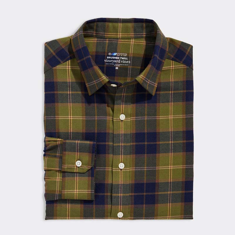 On-The-Go Brushed Twill Plaid Shirt in olive