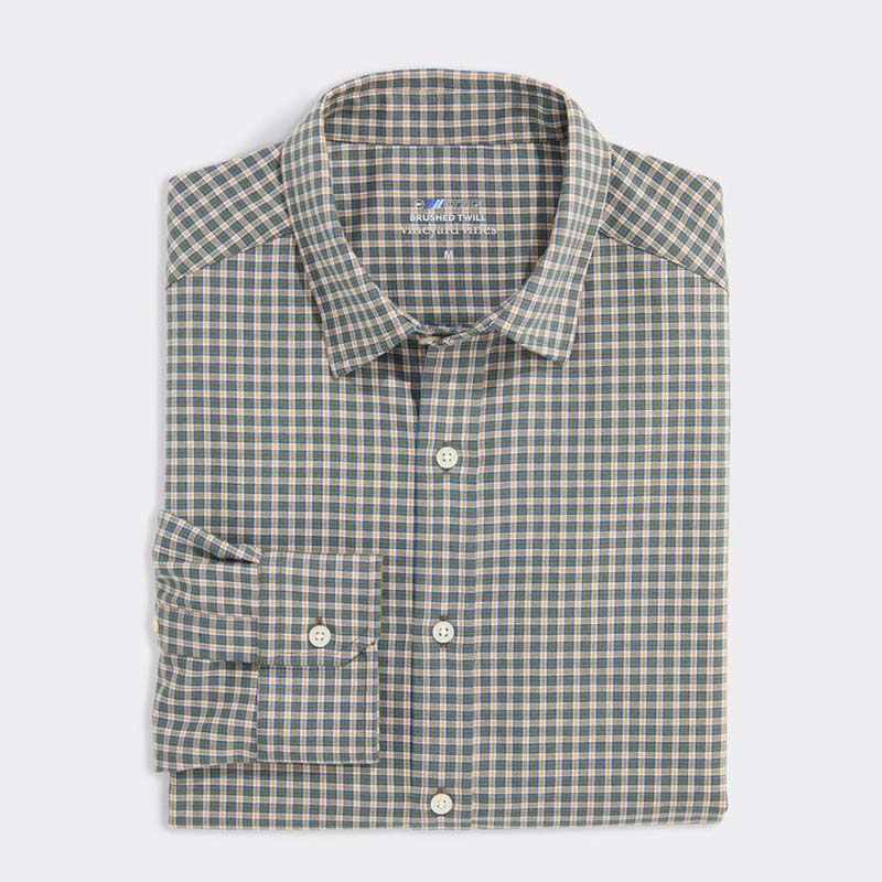 On-The-Go Brushed Twill Plaid Shirt in Olive PLD