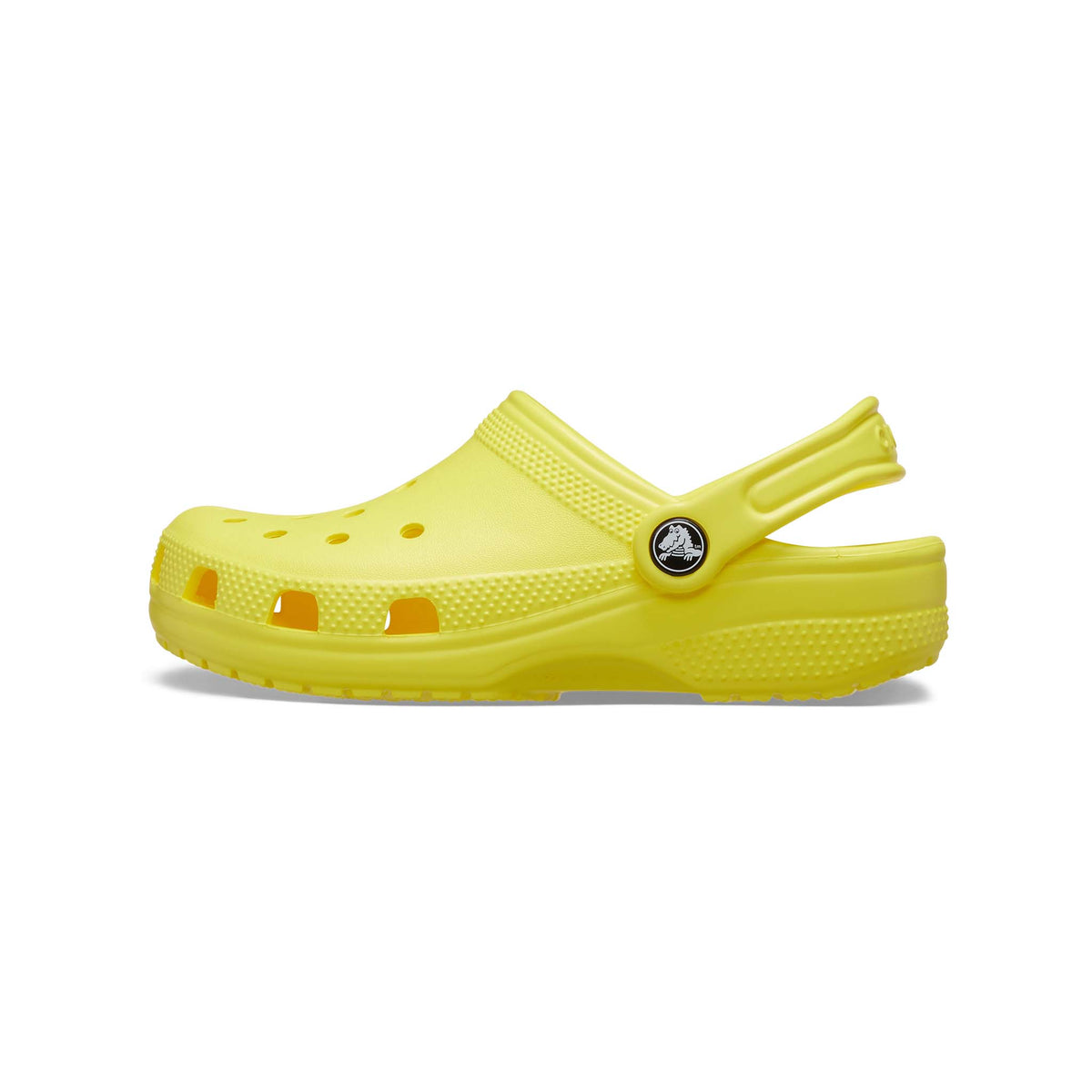Kids&#39; Classic Clog, color Cyber Yellow, sizes C11, C12, C13, J1, J2, J3, J4, J5, J6. 
Crocs classic design is created for slip-on convenience with a strap that adjusts down for a secure fit.  Holes in the toe box offer breathability.  Constructed with a durable plastic, these shoes are lightweight and waterproof. Also, these shoes are created to float in the event they&#39;re dropped in water!