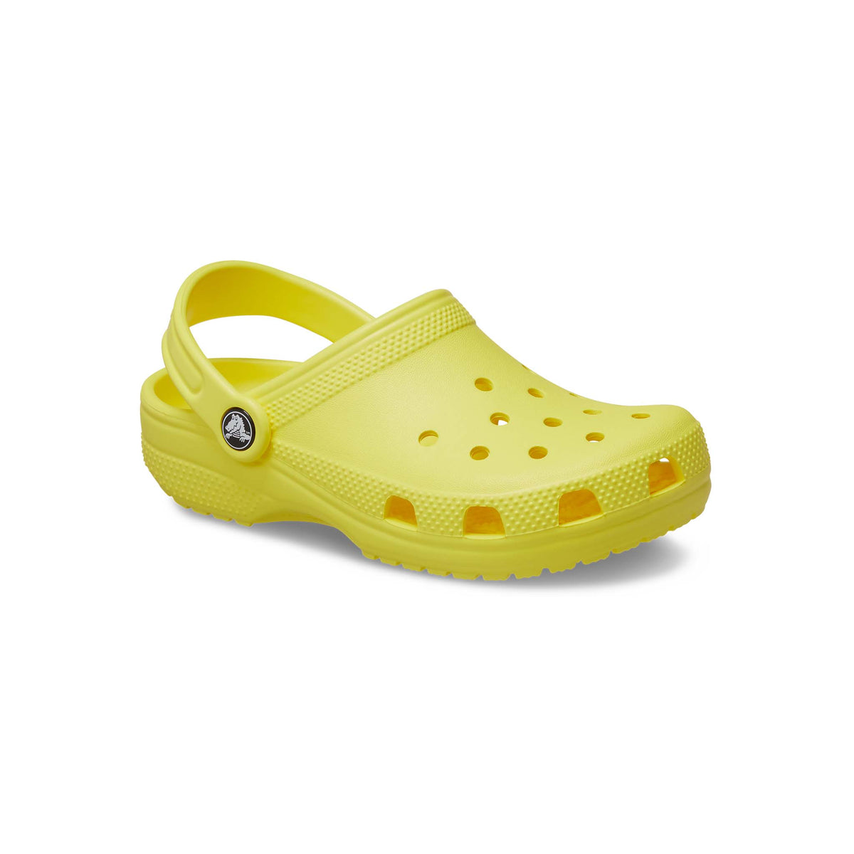 Kids&#39; Classic Clog, color Cyber Yellow, sizes C11, C12, C13, J1, J2, J3, J4, J5, J6. 
Crocs classic design is created for slip-on convenience with a strap that adjusts down for a secure fit.  Holes in the toe box offer breathability.  Constructed with a durable plastic, these shoes are lightweight and waterproof. Also, these shoes are created to float in the event they&#39;re dropped in water!
