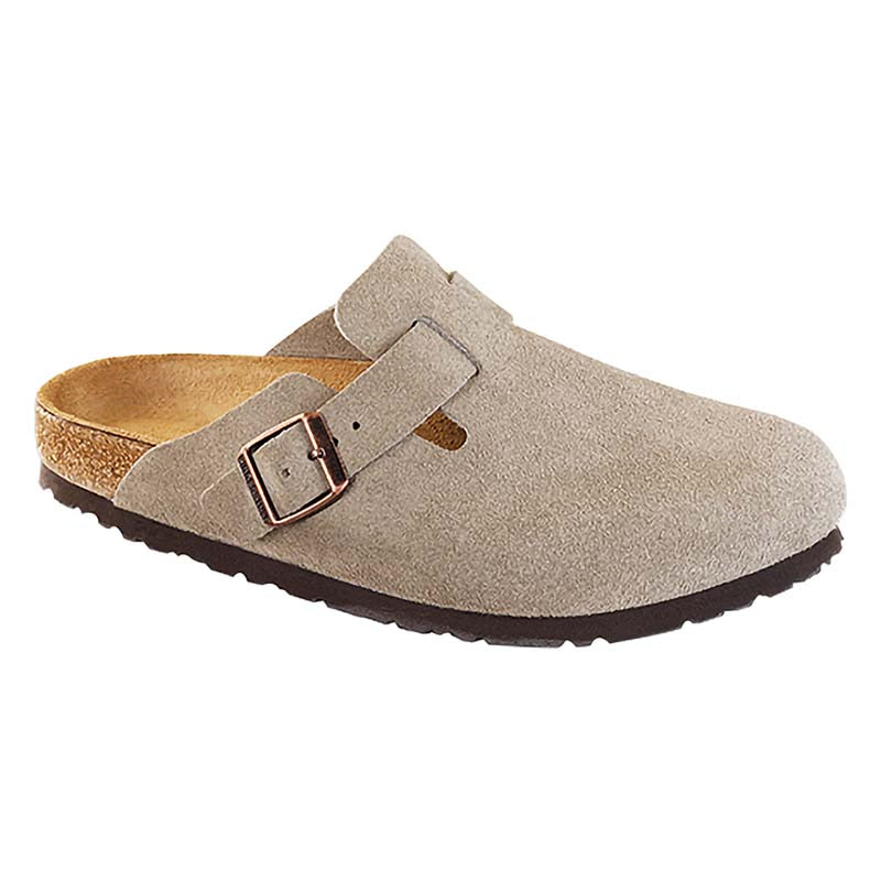 Women's Boston Suede Leather Soft Footbed Slip On Shoes Taupe