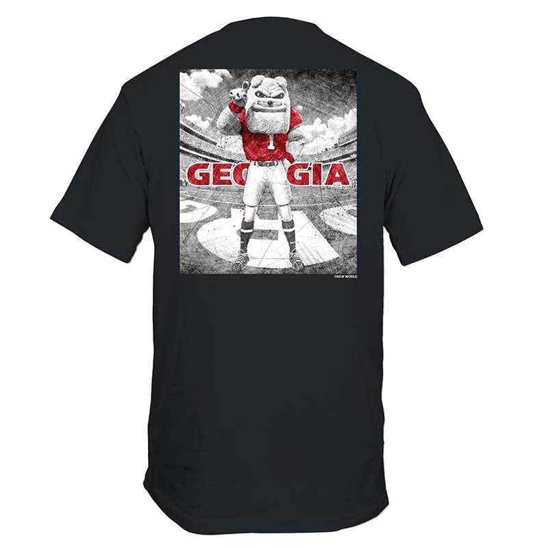 UGA Drawn Field Mascot Short Sleeve T-Shirt in Black