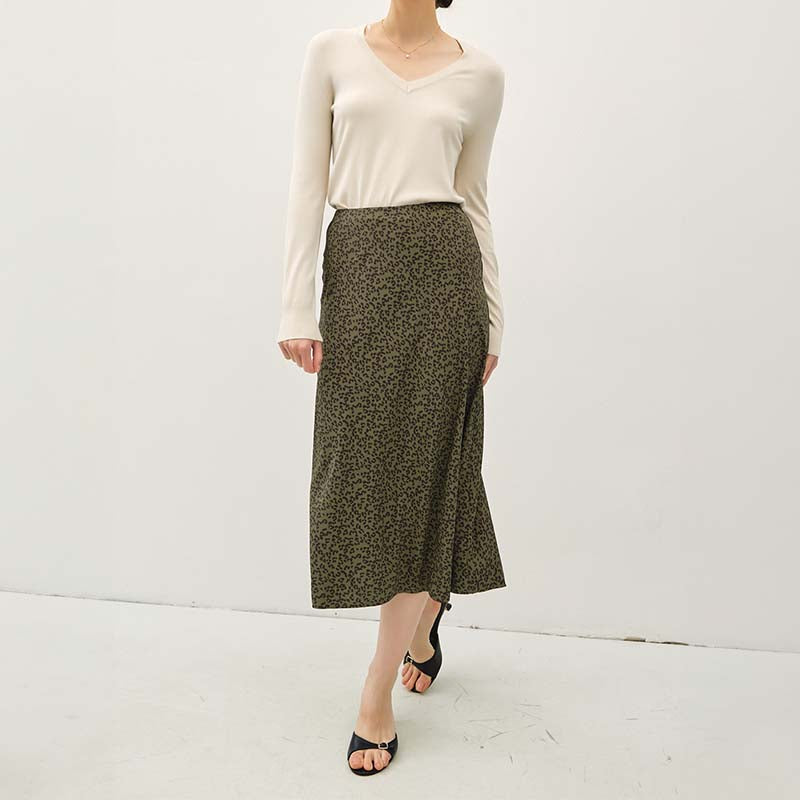 Satin Leopard Skirt In Olive