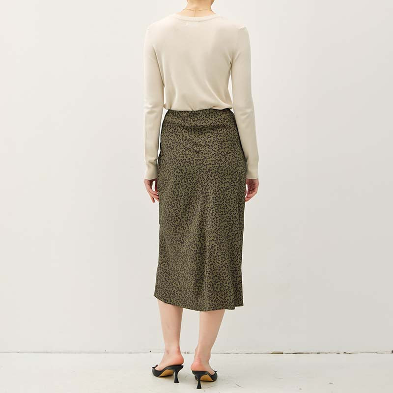 Satin Leopard Skirt In Olive