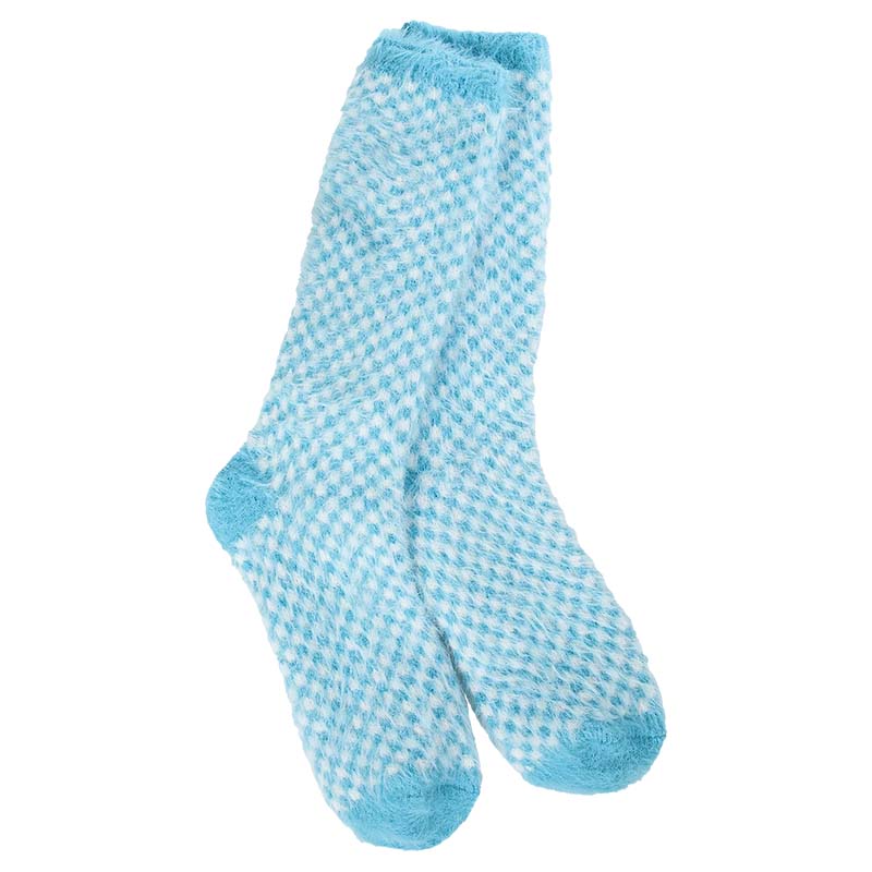 Blue Checker Cozy Feather Crew Socks