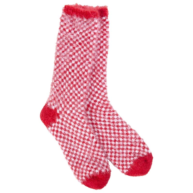 Red Checker Cozy Feather Crew Socks