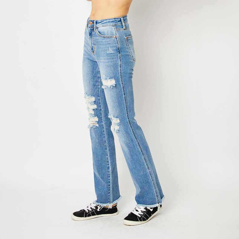 Fray Hem High Rise Flare Jeans