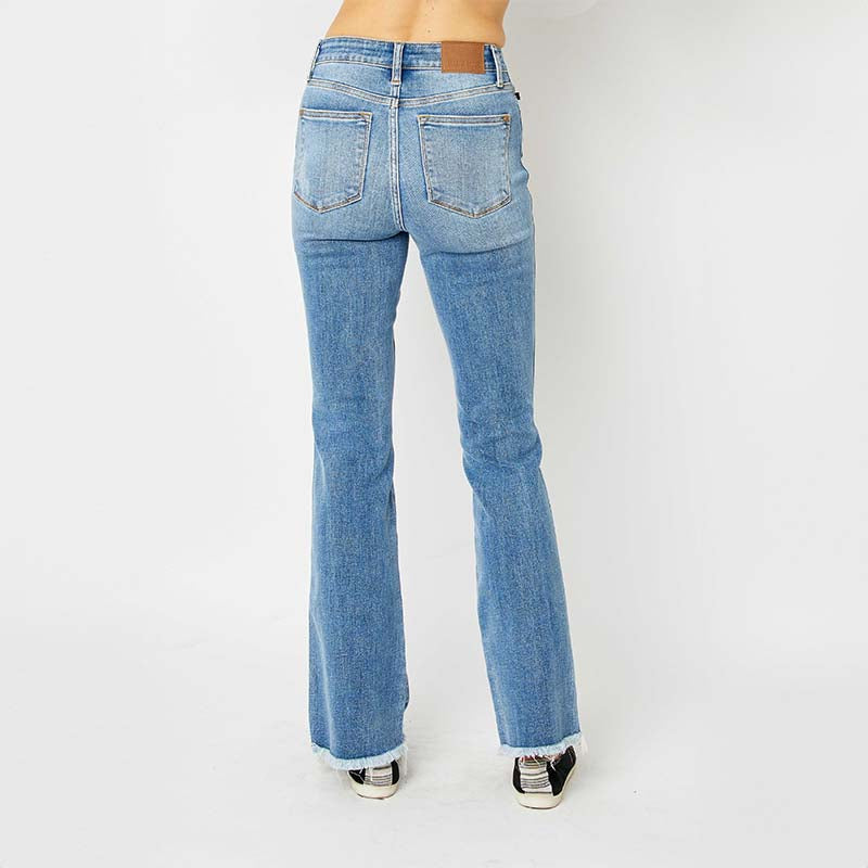 Fray Hem High Rise Flare Jeans