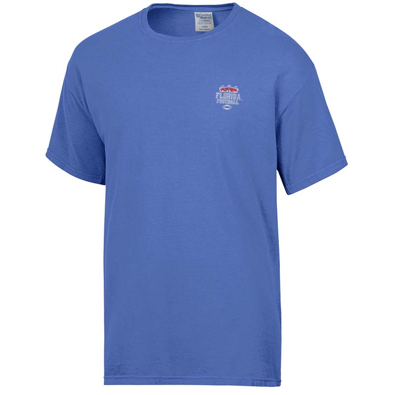 front of blue uf florida football stadium short sleeve t shirt