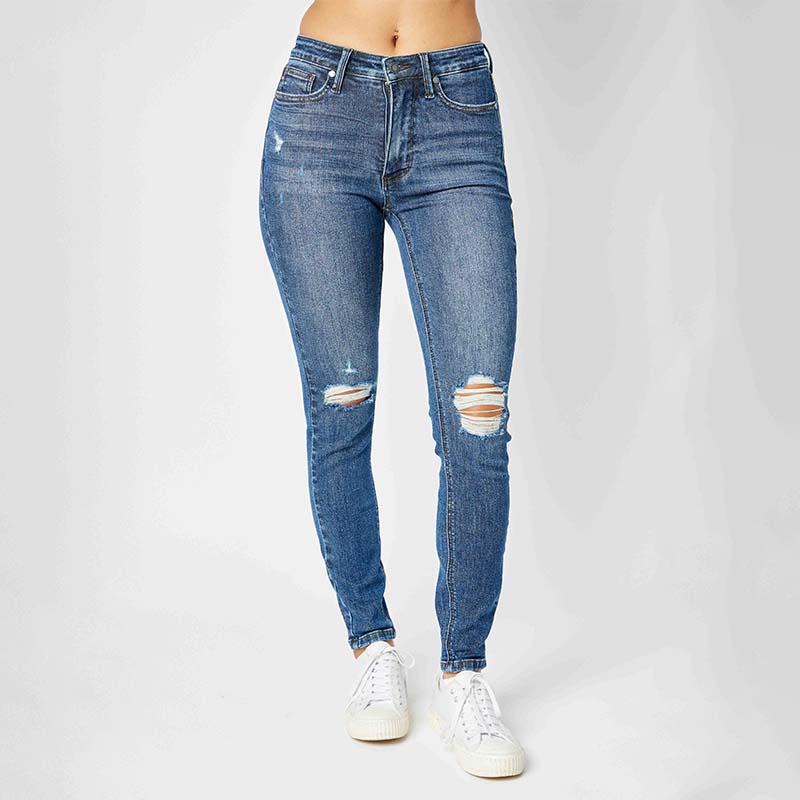 Womens Elasticated High Waist Jeans Ladies Slim Fit Tummy Control