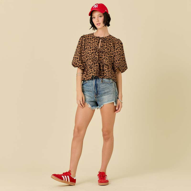 Leopard Tie Front Top