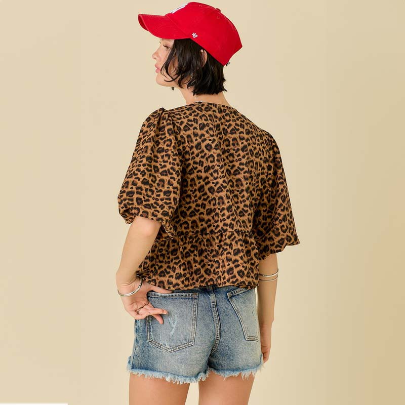 Leopard Tie Front Top