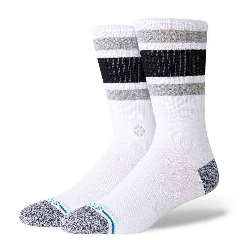 Boyd Stripe Crew Socks in White &amp; Grey