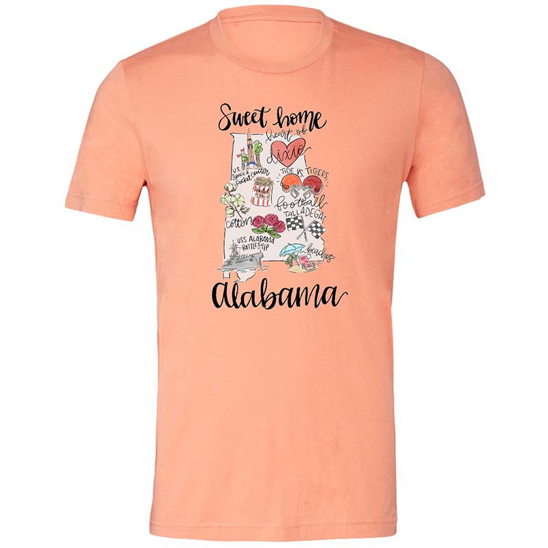 Doodles by Rebekah Sweet Home Alabama Map Short Sleeve T-Shirt