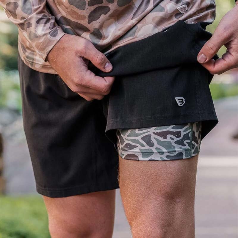 Lining shot of Burlebo 7&quot; Athletic Shorts in Heather Black