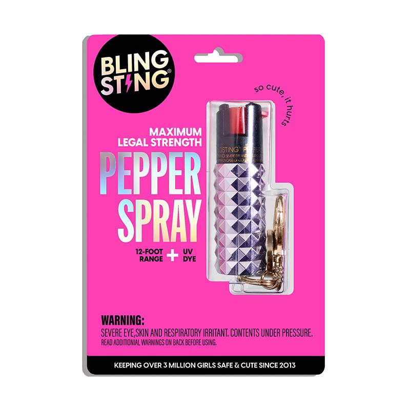 Bling Sting Studded Pepper Spray in Lavender Packaging