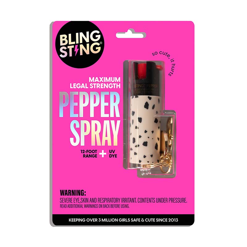 Bling Sting Soft Touch Pepper Spray in Cheetah Packaging