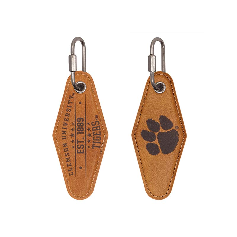 Zep-Pro Clemson Tan Leather Diamond Keychain