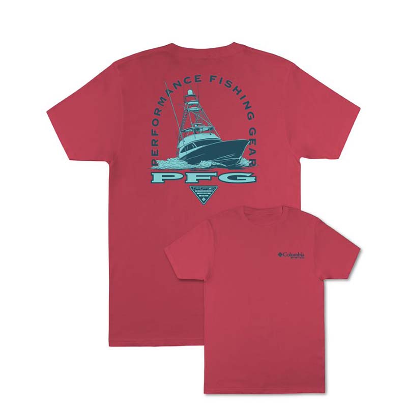 Columbia Mens PFG Florida Elements Short Sleeve T-Shirt - Grey/Red/White - Large