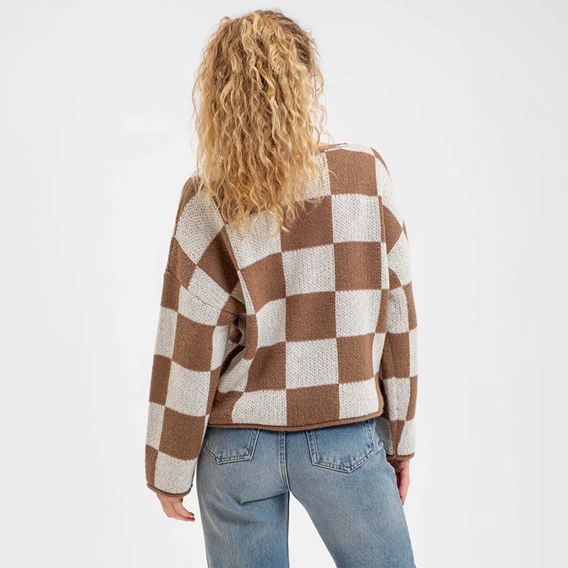 V Notch Checkered Sweater