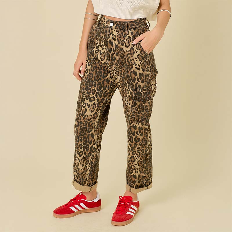 5 Pocket Leopard Denim Pants