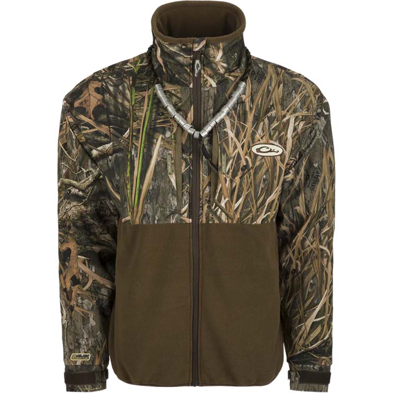 Drake Waterfowl Guardian Eqwader Flex Fleece Full Zip Jacket in Mossy Oak Shadow Grass Habitat Palmetto Moon