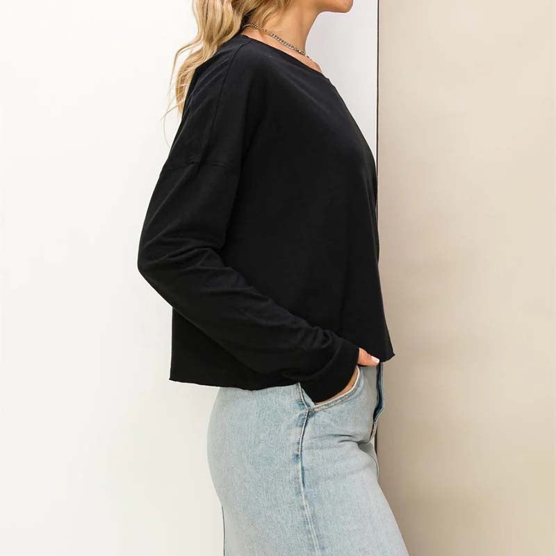 Boxy Crop Long Sleeve T-Shirt in black