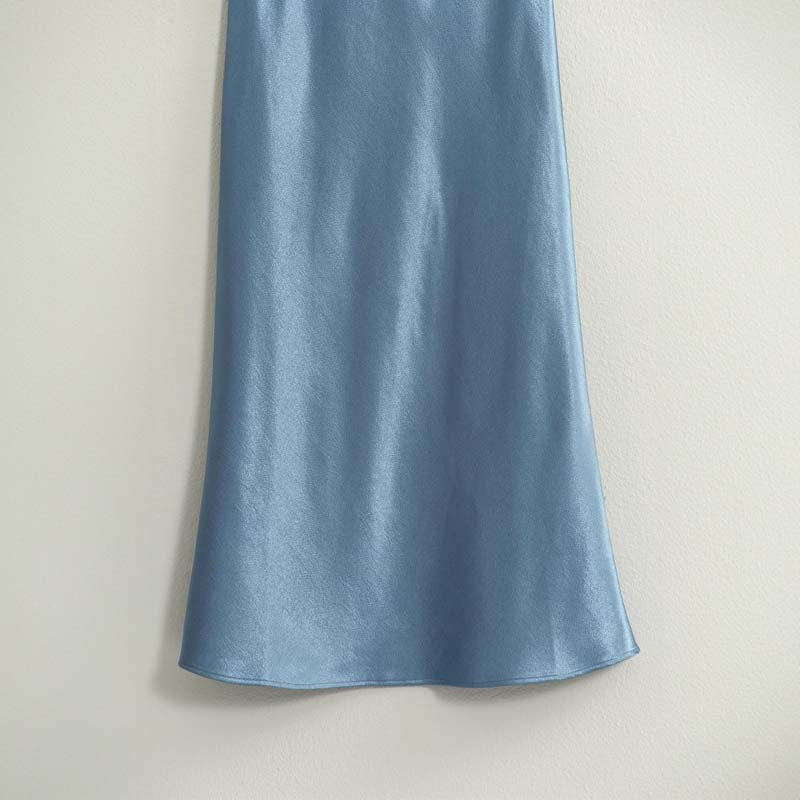 Satin Maxi Skirt in Grey Blue