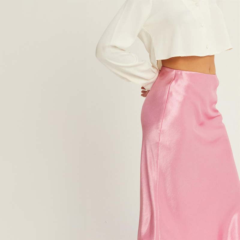 Satin Maxi Skirt in Rose Pink