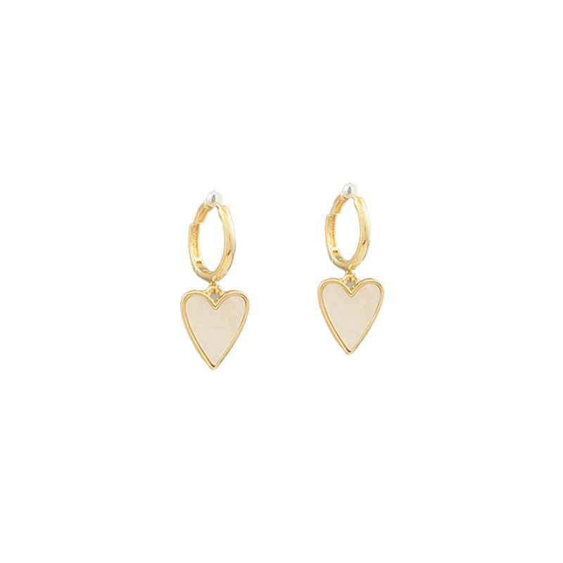 Cream Heart Dangle Huggie Earrings