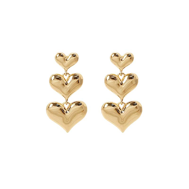 3 Tier Puff Heart Drop Earrings